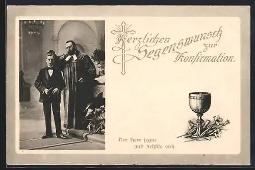 AK Junge mit Pfarrer, Herzlichen Segenwunsch zur Konfirmation