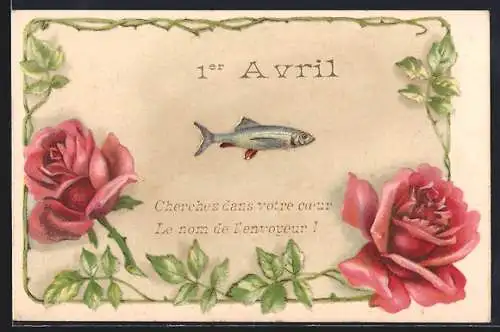 Künstler-AK 1er Avril, Cherchez dans votre coeur, le nom de l`envoyer
