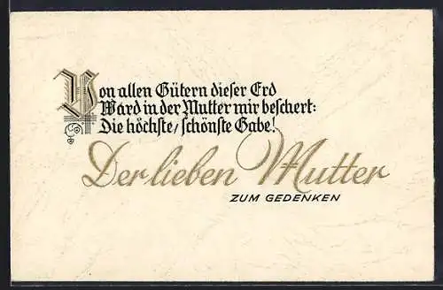 Präge-AK Der lieben Mutter zum Gedenken, Muttertag