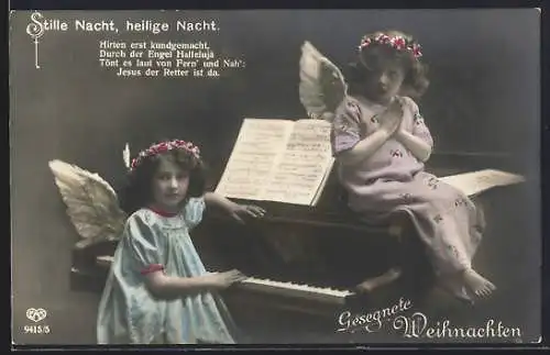 AK Weihnachtsengel an einem Klavier, Gesegnete Weihnacht