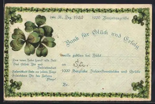 AK Neujahrsgrüsse mit Kleeblättern