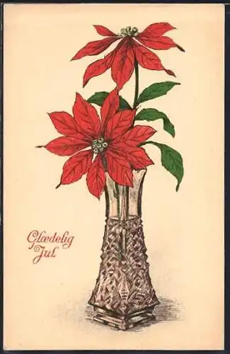 AK Glaedelig Jul, Weihnachtsstern in einer Vase