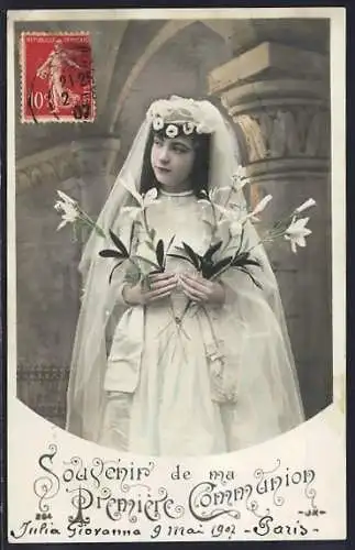 AK Mädchen mit Blumen zu ihrer ersten Kommunion