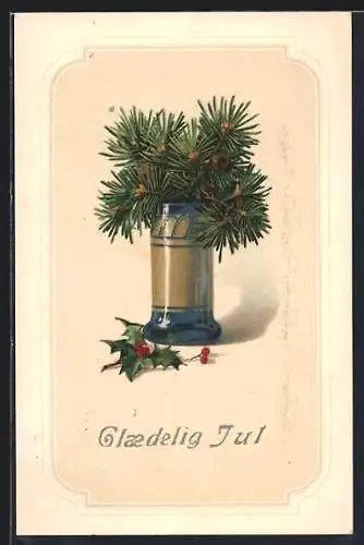 AK Tannenzweige in einer Vase, Glaedelig Jul