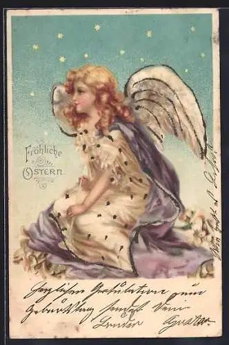 Lithographie Osterengel vor dem Sternenhimmel