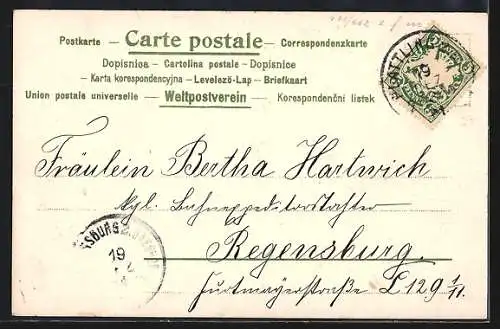 Lithographie Amor mit Schlüssel und Herzen