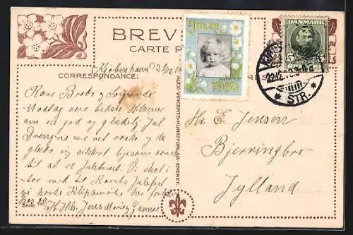 Künstler-AK Zwei Zwerge mit einem Schneemann und einer Katze, Glaedelig Jul