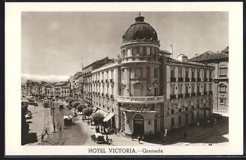 AK Granada, Hotel Victoria, Strassenbahn