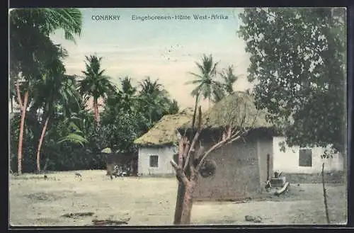 AK Conakry, Eingeborenen-Hütte mit Strohdach