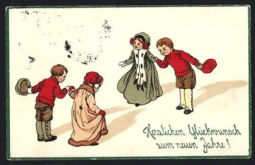 AK Glückwunsch zum Neujahr, Kinder fordern zum Tanz auf