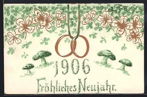 Präge-AK Neujahrsgruss 1906 mit verbundenen Ringen, Jahreszahl 1906
