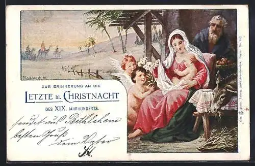 AK Weihnachtsengel begrüssen das Jesuskind, Erinnerung an die letzte Christnacht des XIX. Jahrhunderts