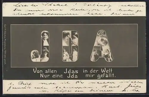 AK Namenstag Ida, Frauenporträts im Schriftzug