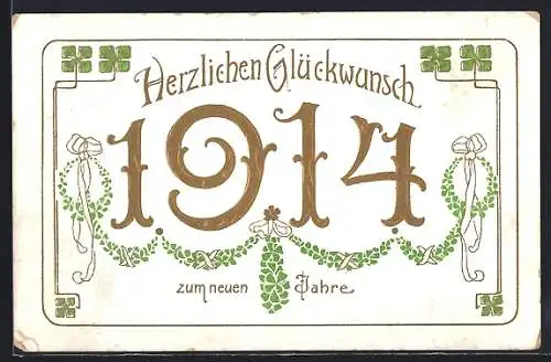 Präge-AK Jahreszahl 1194 mit Kleeblättern, Neujahrsgruss