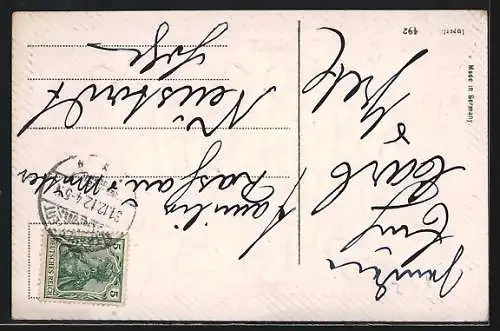 Präge-AK Hufeisen und Kleeblätter mit Neujahrsgruss