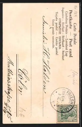 AK Junge steht auf einer Tafel mit aufgemalten Kleeblättern, Neujahr