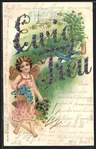 AK Ewig Treu, Fee mit Vergissmeinnicht und Klee