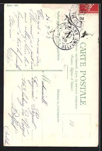 Künstler-AK Kleeblatt mit Maiglöckchen und blauen Blumen