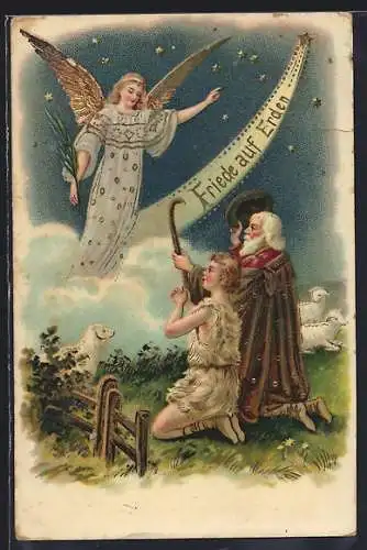 AK Weihnachtsengel erscheint vor zwei Schäfern
