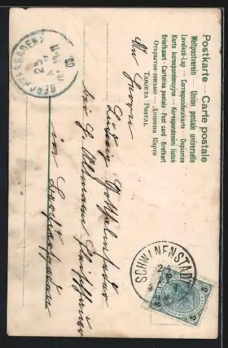 AK Kleiner Engel zupft Blatt von einer Blume ab