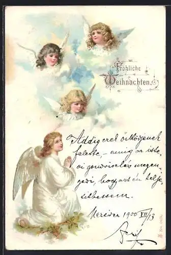 AK Weihnachtsengel in den Wolken, Fröhliche Weihnachten