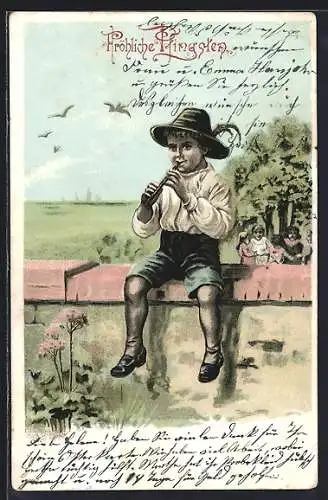 AK Fröhliche Pfingsten!, Knabe spielt auf der Flöte