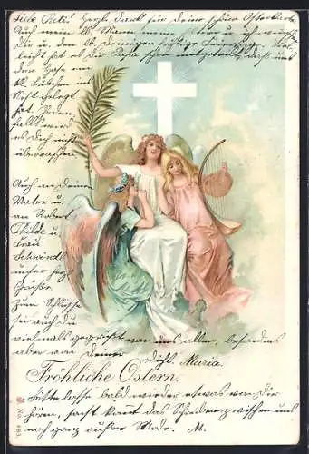AK Drei Osterengel sitzen zusammen