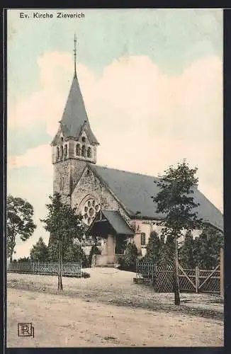 AK Zieverich /Bergheim, Evangelische Kirche mit Strassenpartie