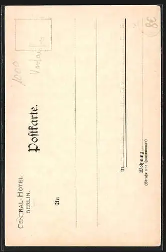 AK Berlin, Central-Hôtel mit regem Verkehr auf dem Vorplatz
