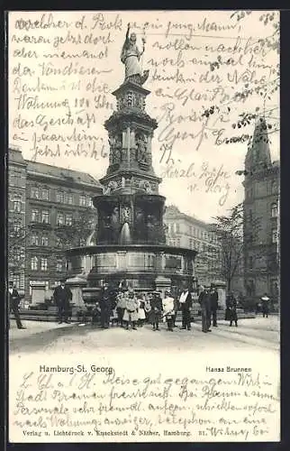 AK Hamburg-St. Georg, Hansa Brunnen mit Besuchern