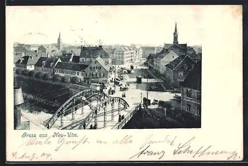 AK Neu-Ulm, Ortspartie mit Strassenbahn