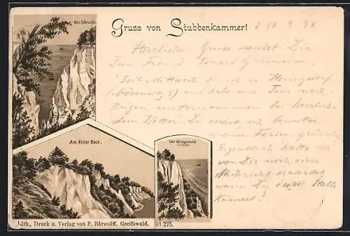 Lithographie Stubbenkammer, Schlucht, Kieler Bach, Königsstuhl v. Süden