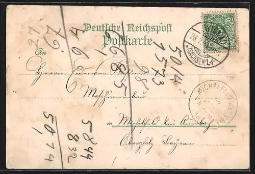 Lithographie Zwickau, Rathaus mit Strassenbahn und Generalansicht