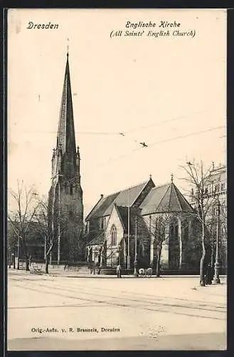 AK Dresden, Wiener Strasse mit Englischer Kirche (All Saint`s English Church)