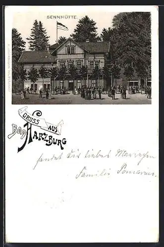 Lithographie Bad Harzburg, Gasthaus Sennhütte