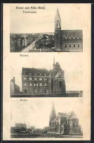 AK Köln-Niehl, Kloster, Kirche mit Umgebung, Teilansicht aus der Vogelschau