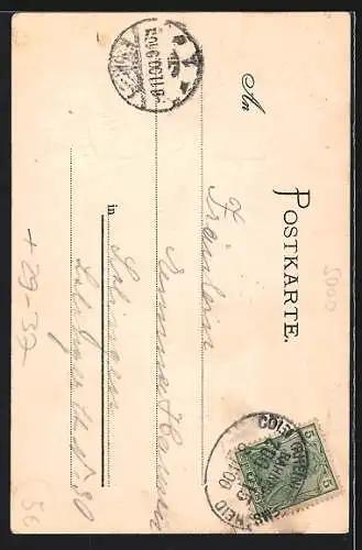 Passepartout-Lithographie Köln-Lindenthal, Partie im Stadtpark, Wappen