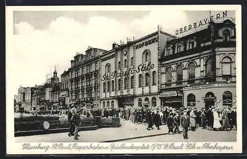 AK Hamburg-St. Pauli, Reeperbahn, Spielbudenplatz 11 /15, Gasthaus St. Pauli-Säle und Oberbayern