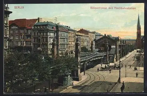 AK Berlin-Schöneberg, Bülowstrasse mit Hochbahnstation aus der Vogelschau