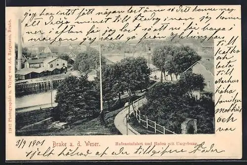 AK Brake a. d. Weser, Hafeneinfahrt und Hafen mit Umgebung