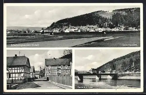 AK Ederbringhausen /Eder, Gesamtansicht, Hauptstrasse und Partie an der Eder