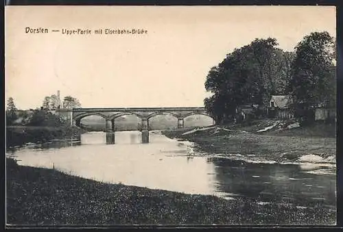 AK Dorsten, Lippe-Partie mit Eisenbahn-Brücke
