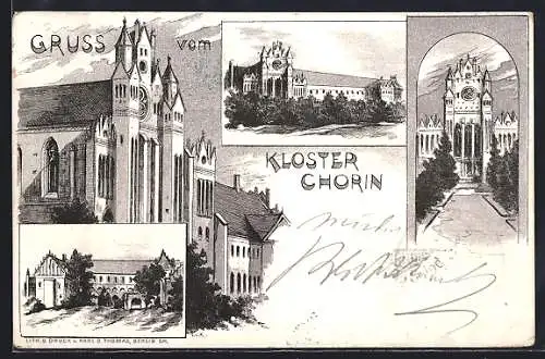 Lithographie Chorin, Ansichten des Klosters