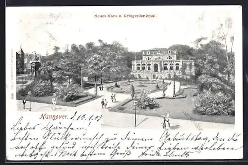 AK Hannover, Neues Haus und Kiregerdenkmal am Emmerichplatz