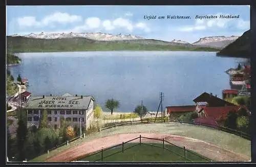 AK Urfeld am Walchensee, Teilansicht mit Hotel Jäger am See