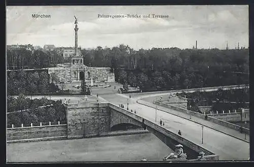 AK München, Prinzregenten-Brücke und Terrasse