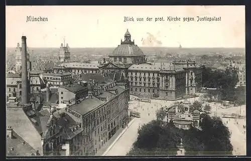 AK München, Blick von der prot. Kirche gegen Justizpalast