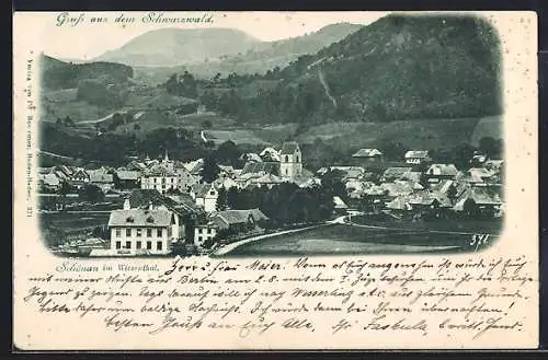 AK Schönau im Wiesenthal, Ortsansicht mit Bergpanorama