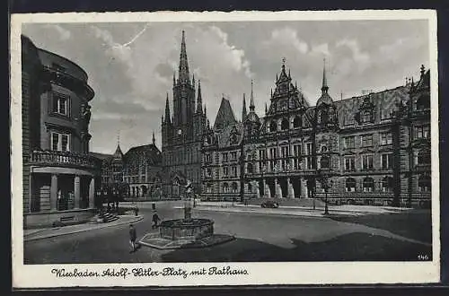 AK Wiesbaden, Platz mit Rathaus