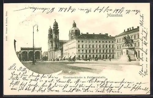 AK München, Theatinerkirche und Feldherrenhalle